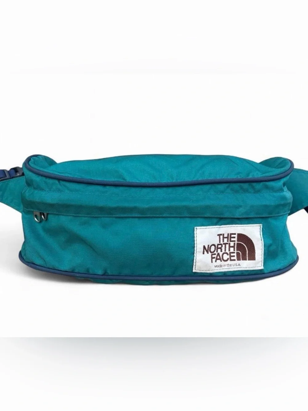 Vintage 70/80s The North Face teal blue large waist pack with royal blue piping